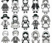 Coloriage Tradition des v&ecirc;tements folkloriques europ&eacute;ennes pour enfants