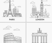Coloriage Villes Paris, Londres, Rome et Berlin de l'Europe