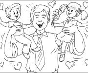 Coloriage L'amour de papa avec son fils et sa fille