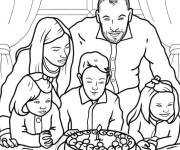 Coloriage L'enfant c&eacute;l&egrave;bre son anniversaire avec sa famille
