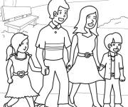 Coloriage La balade de la famille dans le parc