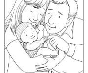 Coloriage et dessins gratuit La famille avec leur bébé à imprimer