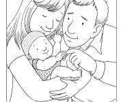 Coloriage et dessins gratuit La famille avec leur b&eacute;b&eacute; à imprimer