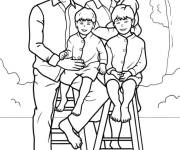 Coloriage La famille avec trois enfants