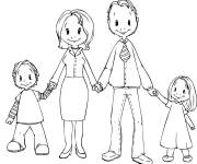 Coloriage La famille marche par les bras