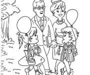 Coloriage La famille pendant la rentr&eacute;e scolaire