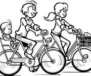 Coloriage La famille pendant une balade &agrave; v&eacute;lo
