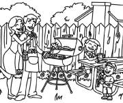Coloriage La famille pr&eacute;pare des saucisses
