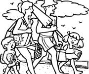 Coloriage La famille se dirige vers la plage