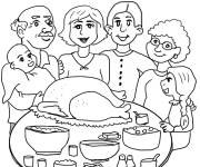 Coloriage La famille se rassemble pendant le d&icirc;ner de gala de l&rsquo;Action de g
