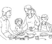 Coloriage La famille se rassemble pour le petit d&eacute;jeuner