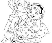 Coloriage La m&egrave;re avec sa fille mignonne