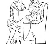 Coloriage La m&egrave;re lit des contes aux enfants