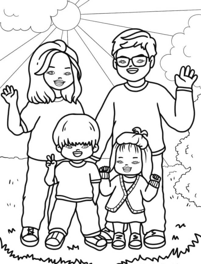Coloriage Les membres de la famille te salue dessin gratuit à imprimer