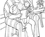 Coloriage Papa en lisant des contes aux enfants