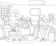 Coloriage Toute la famille se rassemble dans le salon