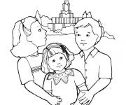 Coloriage Une famille dans la ville