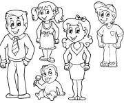 Coloriage Une famille de cinq personnes