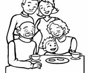 Coloriage Une famille pendant le go&ucirc;ter