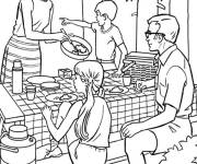 Coloriage Une famille s'amuse pendant les vacances