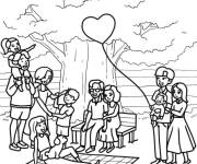 Coloriage Une grande famille se rassemble dans le parc