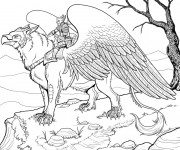 Coloriage Fantastique héro sur Aigle imaginaire