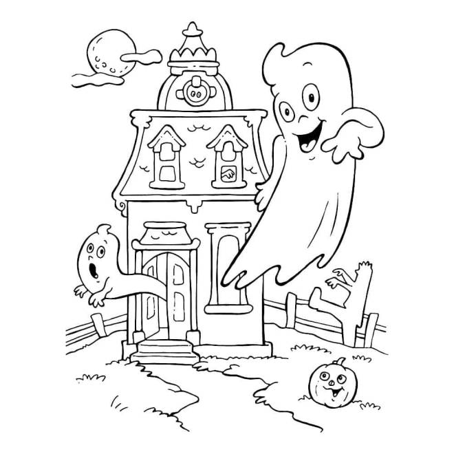 Coloriage et dessins gratuits Château hanté des fantômes à imprimer