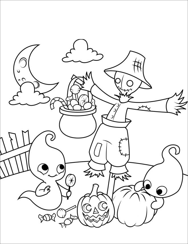 Coloriage et dessins gratuits Fantôme d'Halloween et épouvantail à imprimer
