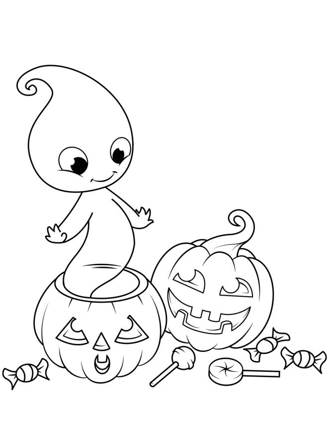 Coloriage et dessins gratuits Fantôme d'Halloween sortant d'une citrouille à imprimer