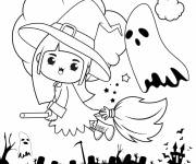 Coloriage et dessins gratuit Fantôme et petite sorcière à imprimer