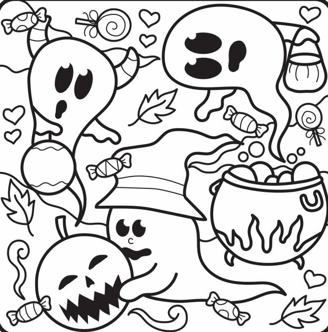 Coloriage et dessins gratuits Fantômes d'Halloween partout à imprimer