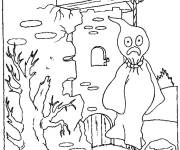 Coloriage Le fant&ocirc;me se pend dans un ch&acirc;teau en ruine