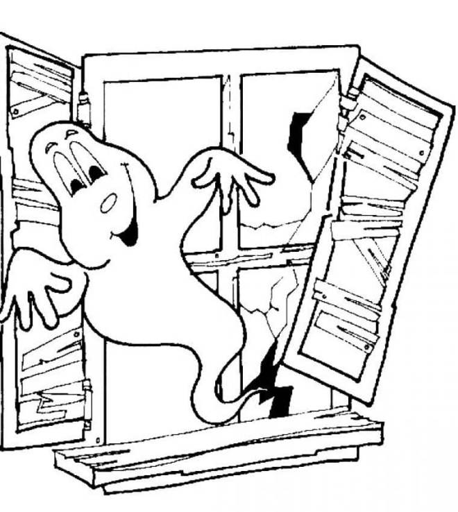 Coloriage et dessins gratuits Un fantôme à travers la fenêtre brisée à imprimer