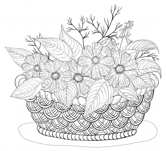 Coloriage Adulte Panier De Fleurs Dessin Gratuit à Imprimer