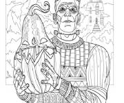Coloriage Frankenstein avec citrouille de Halloween anti-stress