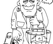 Coloriage et dessins gratuit Frankenstein avec le fant&ocirc;me se pr&eacute;pare pour la fete à imprimer