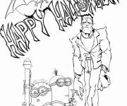 Coloriage Frankenstein avec les symboles de Halloween