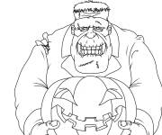 Coloriage Frankenstein avec une citrouille entre ses mains