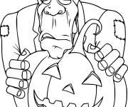 Coloriage Frankenstein avec une grosse citrouille de Halloween