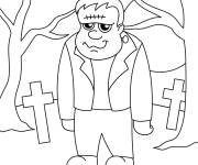 Coloriage Frankenstein debout dans la cimeti&egrave;re