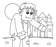 Coloriage Frankenstein devant le ch&acirc;teau