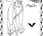 Coloriage Frankenstein sur une carte de v&oelig;ux de Halloween