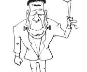 Coloriage Frankenstein tenant des ballons