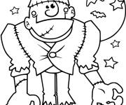 Coloriage Monstre Frankenstein avec des chauves-souris