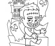 Coloriage Petit monstre se d&eacute;guise comme Frankenstein