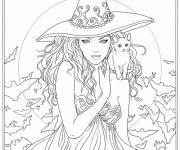 Coloriage et dessins gratuit Enchanteresse avec son chaton à imprimer