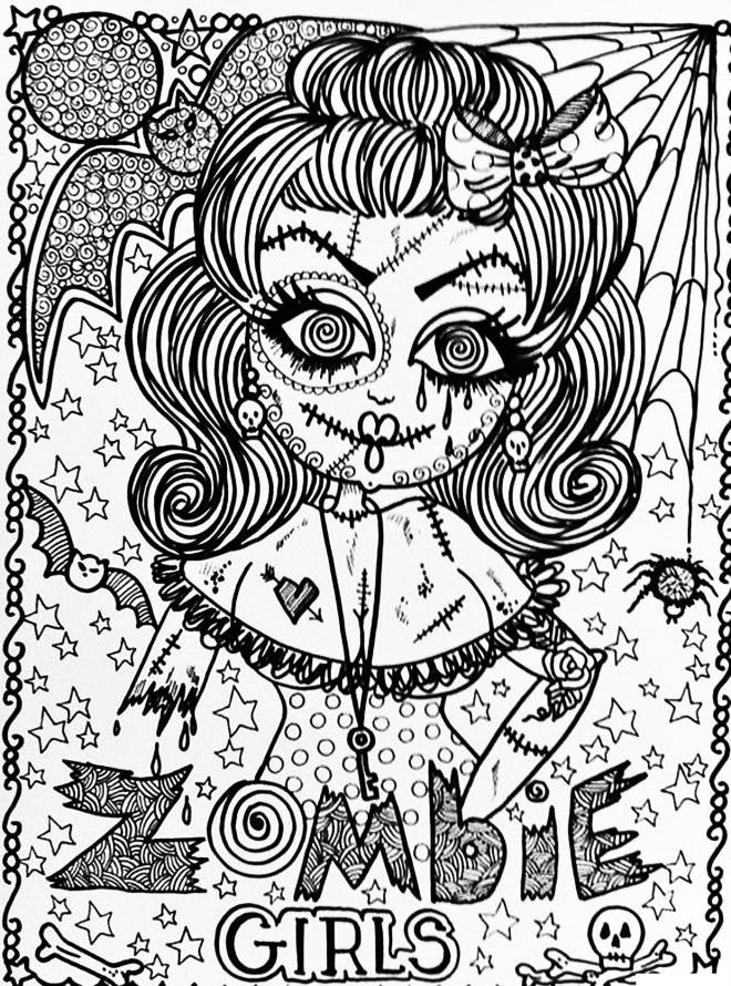 Coloriage et dessins gratuits Halloween fille zombie à imprimer