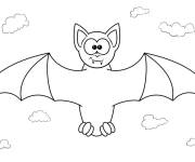 Coloriage B&eacute;b&eacute; chauve-souris parmi lies nuages