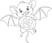 Coloriage B&eacute;b&eacute; chauve-souris qui mange des biscuits