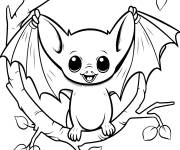 Coloriage B&eacute;b&eacute; Chauve-souris souriant sur un branche